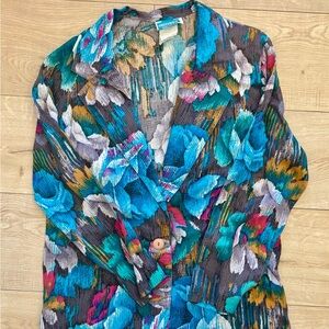 Vintage Floral Blazer Lightweight Spring Blazer Size Large Colorful Floral Print
